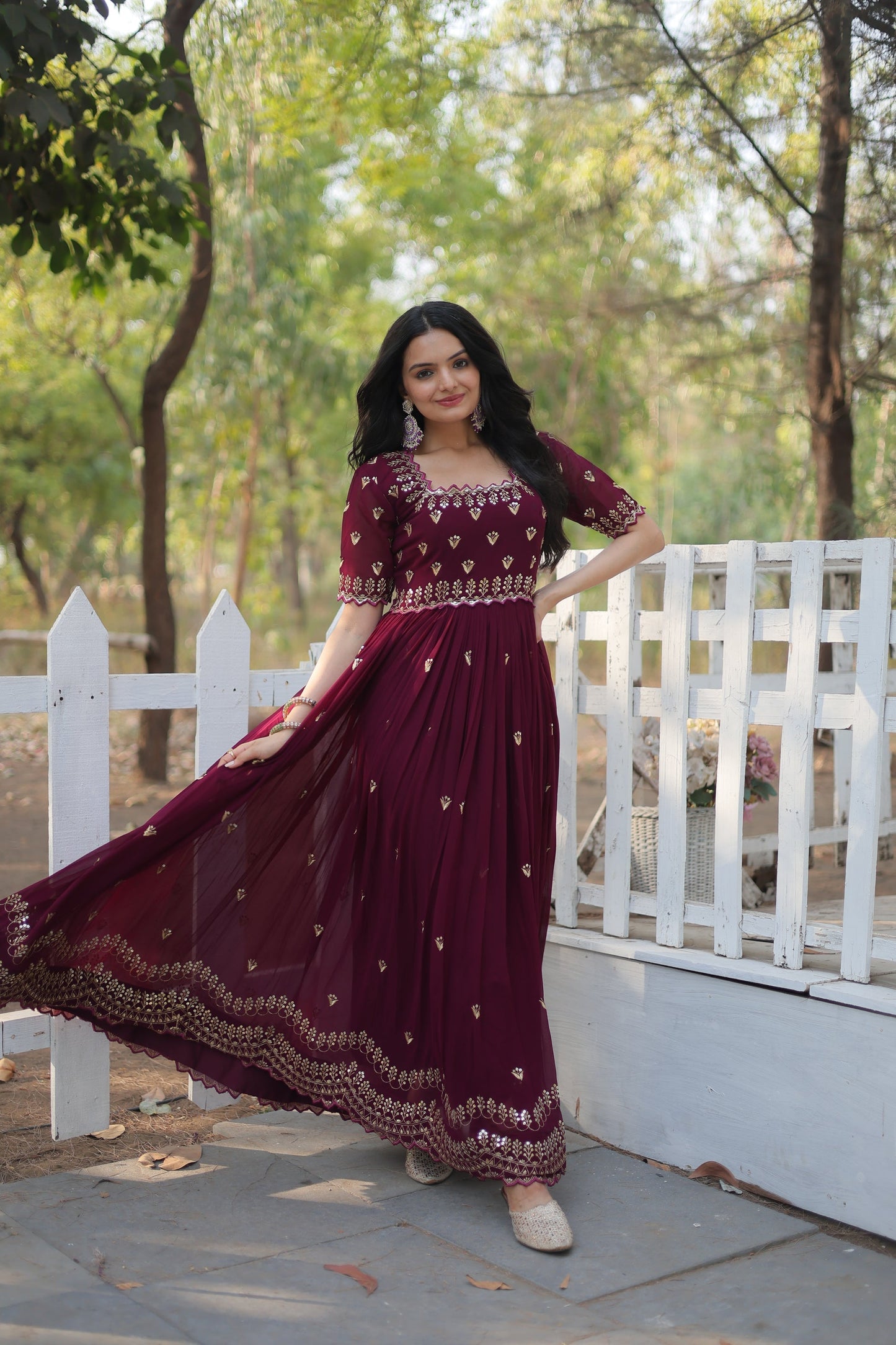 ZARI THREAD SEQUINS EMBROIDERY WORK GOWN (WDN23)