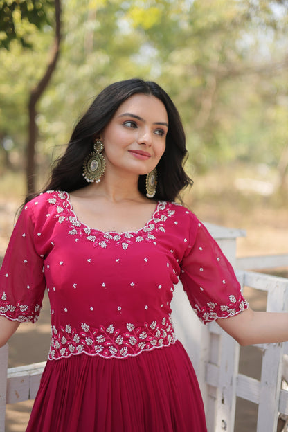 FESTIVAL SPECIAL BEADS EMBROIDERY WORK GOWN (WDN31)