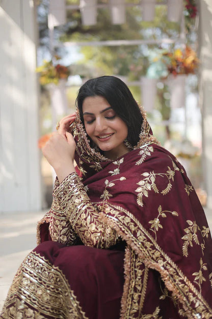 DARK MAROON HEAVY SEQUINS EMBROIDERY WORK GOWN WITH DUPATTA(WD14)