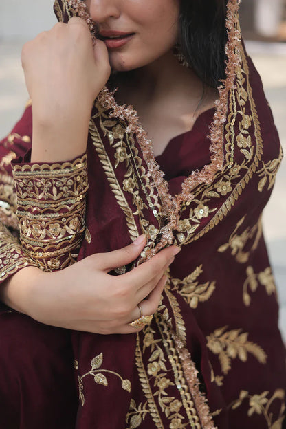 DARK MAROON HEAVY SEQUINS EMBROIDERY WORK GOWN WITH DUPATTA(WD14)