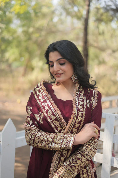 DARK MAROON HEAVY SEQUINS EMBROIDERY WORK GOWN WITH DUPATTA(WD14)
