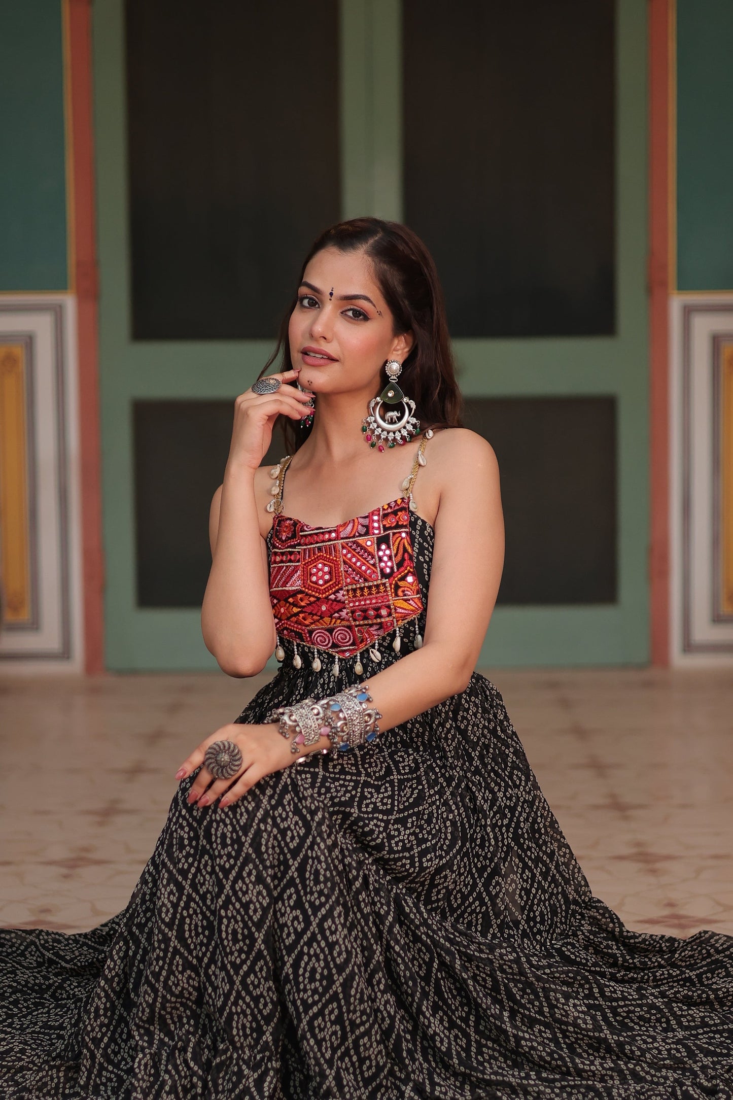 NAVRATRI SPECIAL BANDHANI PRINT PATCHWORK GOWN (WDN48) 01