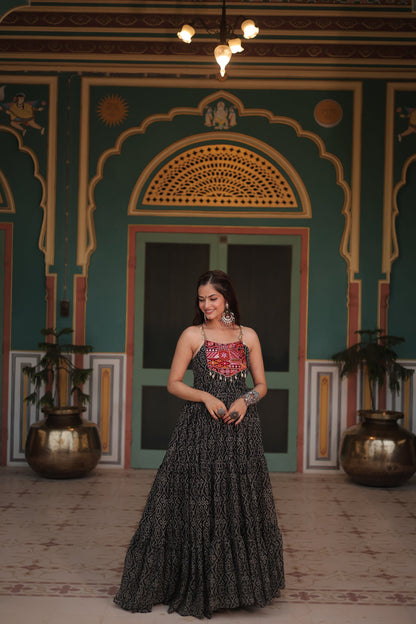 NAVRATRI SPECIAL BANDHANI PRINT PATCHWORK GOWN (WDN48) 01