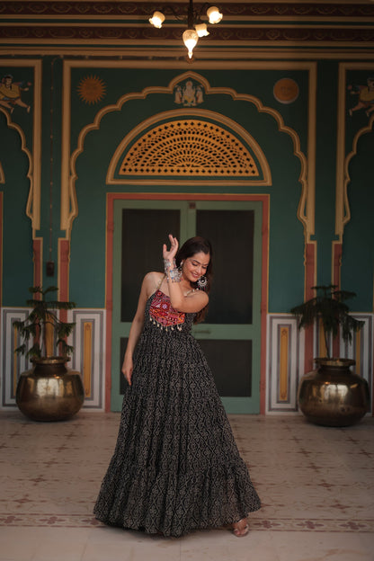 NAVRATRI SPECIAL BANDHANI PRINT PATCHWORK GOWN (WDN48) 01