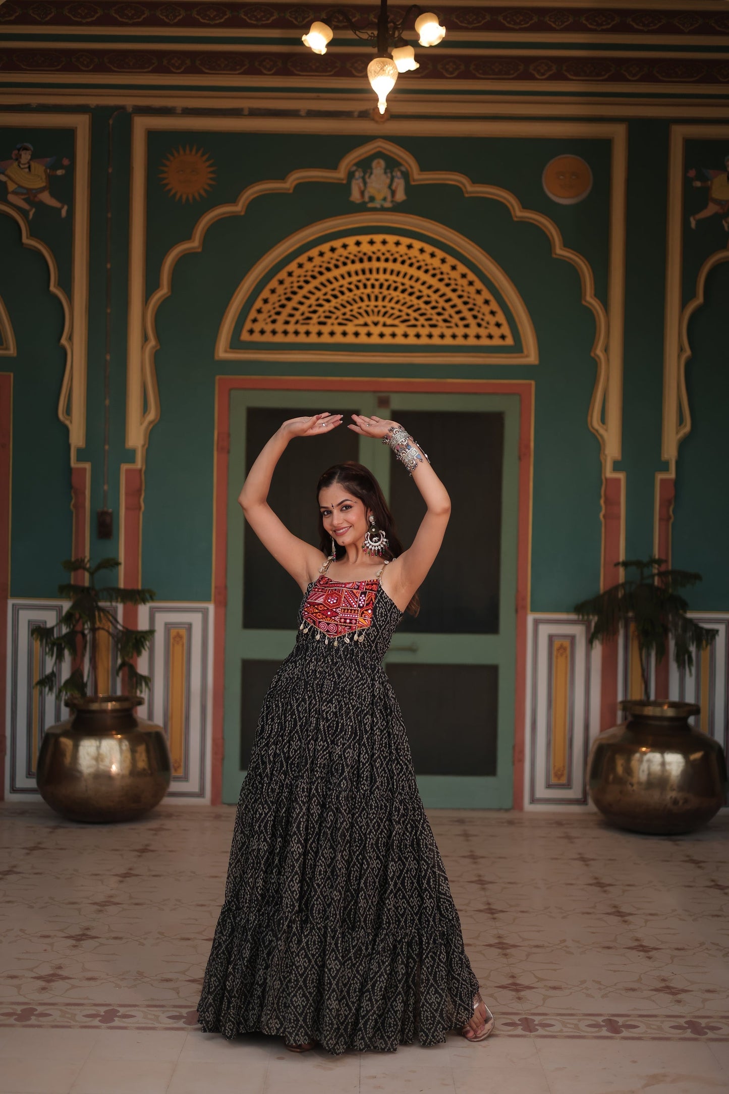 NAVRATRI SPECIAL BANDHANI PRINT PATCHWORK GOWN (WDN48) 01