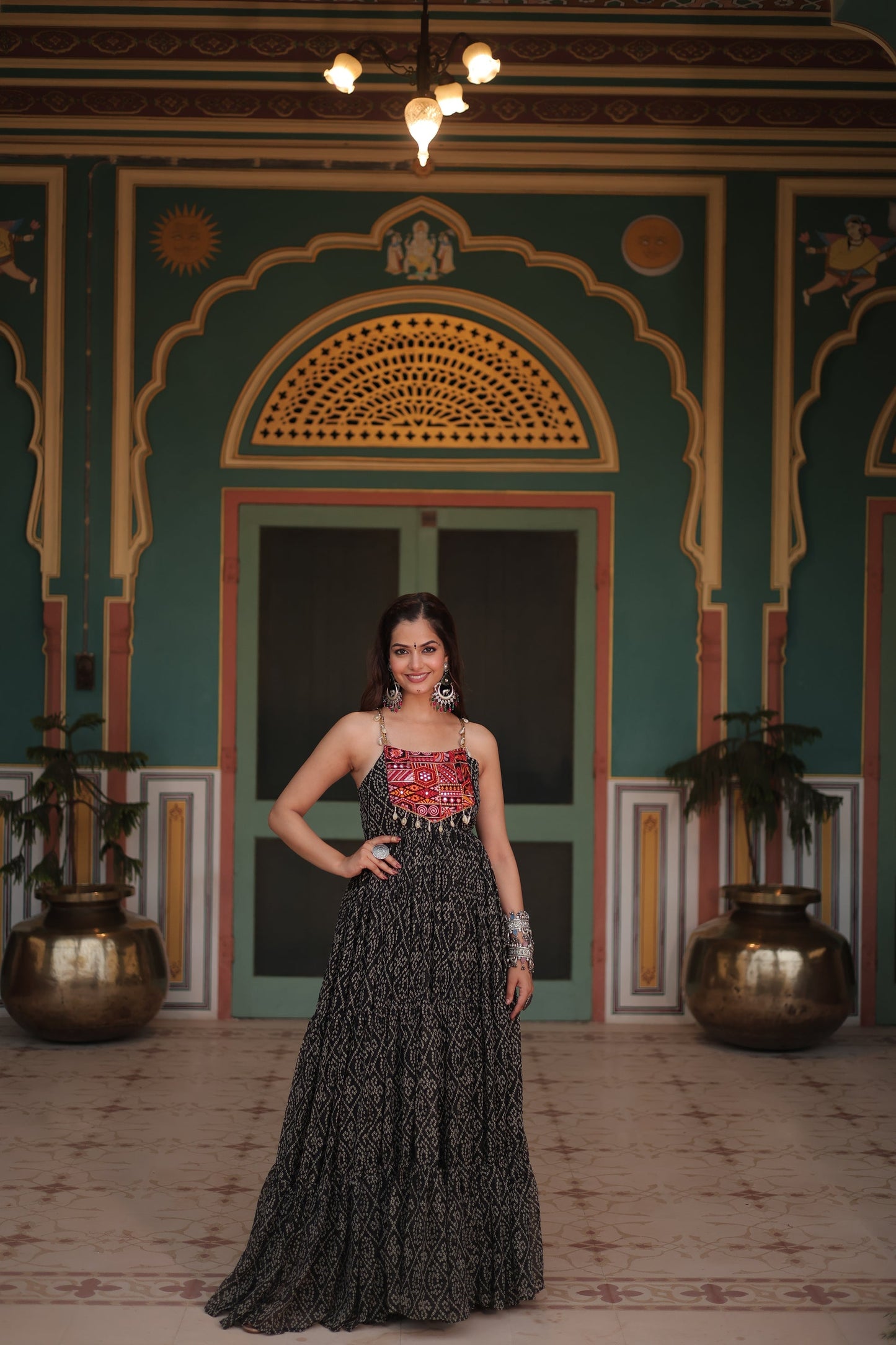 NAVRATRI SPECIAL BANDHANI PRINT PATCHWORK GOWN (WDN48) 01