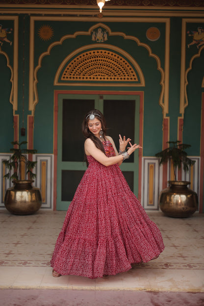 NAVRATRI SPECIAL BANDHANI PRINT PATCHWORK GOWN (WDN48)