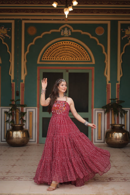 NAVRATRI SPECIAL BANDHANI PRINT PATCHWORK GOWN (WDN48)