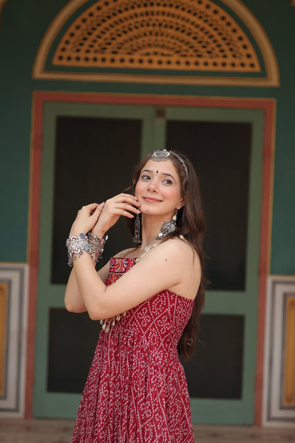 NAVRATRI SPECIAL BANDHANI PRINT PATCHWORK GOWN (WDN48)