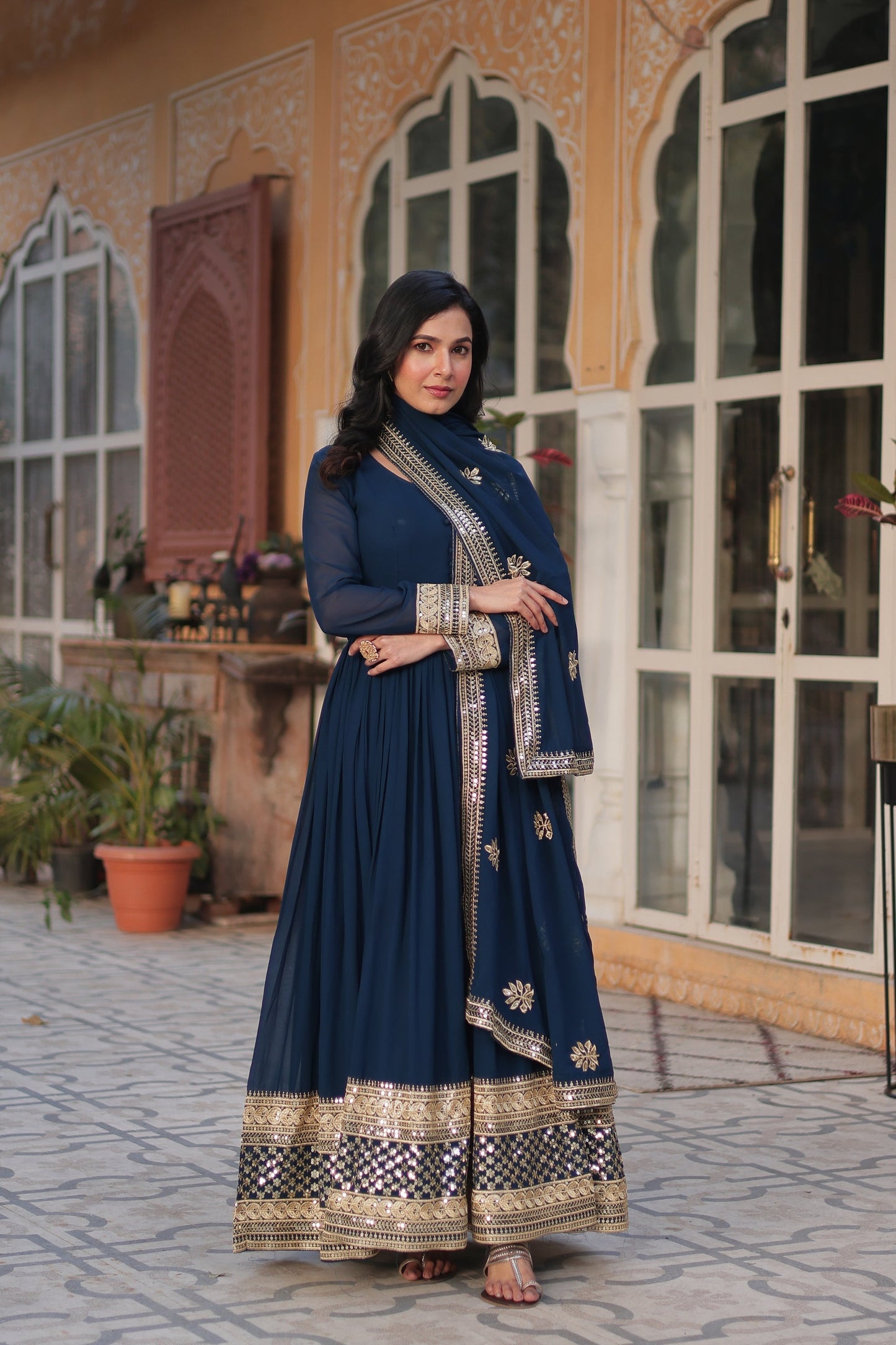 WEDDING SPECIAL FAUX BLOOMING EMBRIDERED GOWN WITH DUPATTA (WDN33)