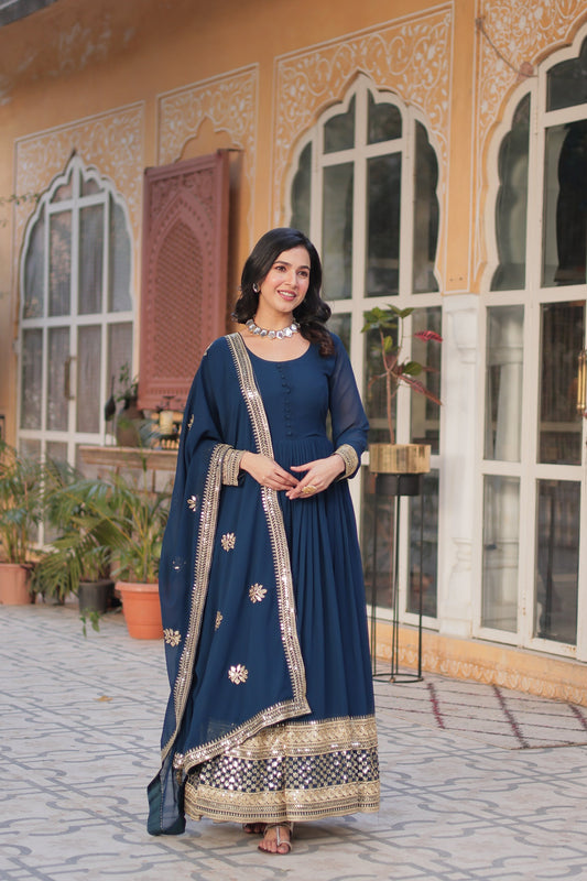 WEDDING SPECIAL FAUX BLOOMING EMBRIDERED GOWN WITH DUPATTA (WDN33)