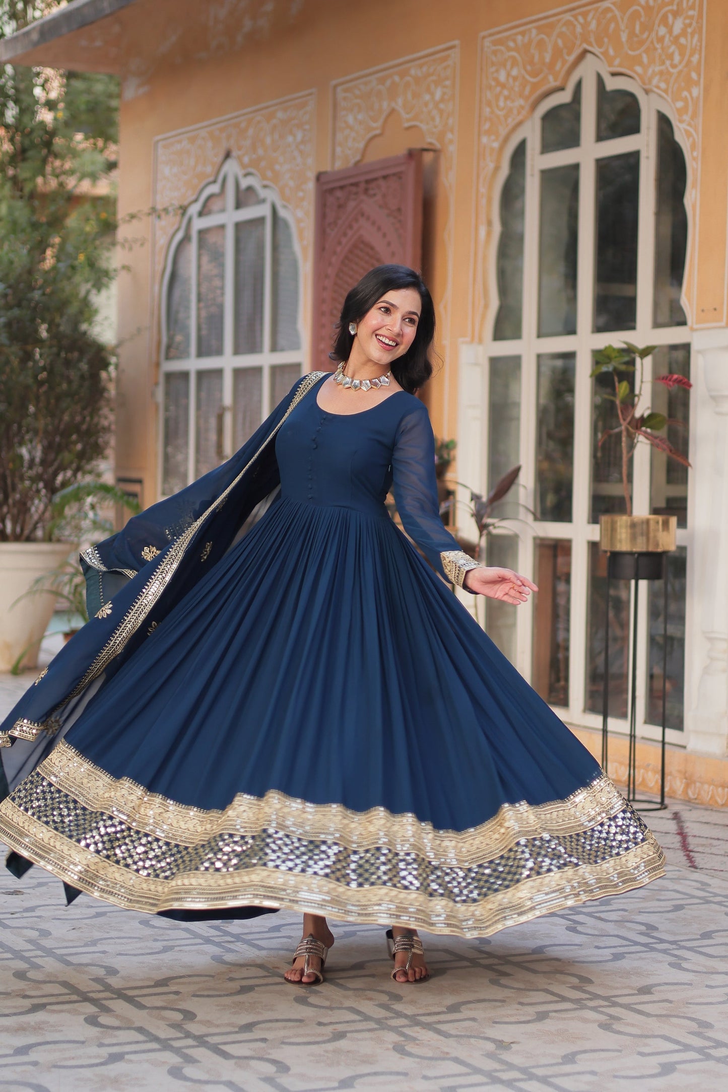 WEDDING SPECIAL FAUX BLOOMING EMBRIDERED GOWN WITH DUPATTA (WDN33)