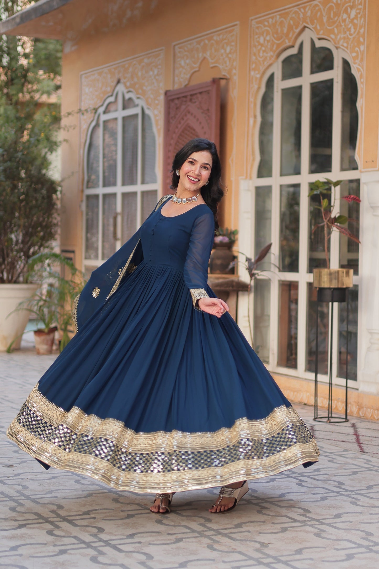 WEDDING SPECIAL FAUX BLOOMING EMBRIDERED GOWN WITH DUPATTA (WDN33)