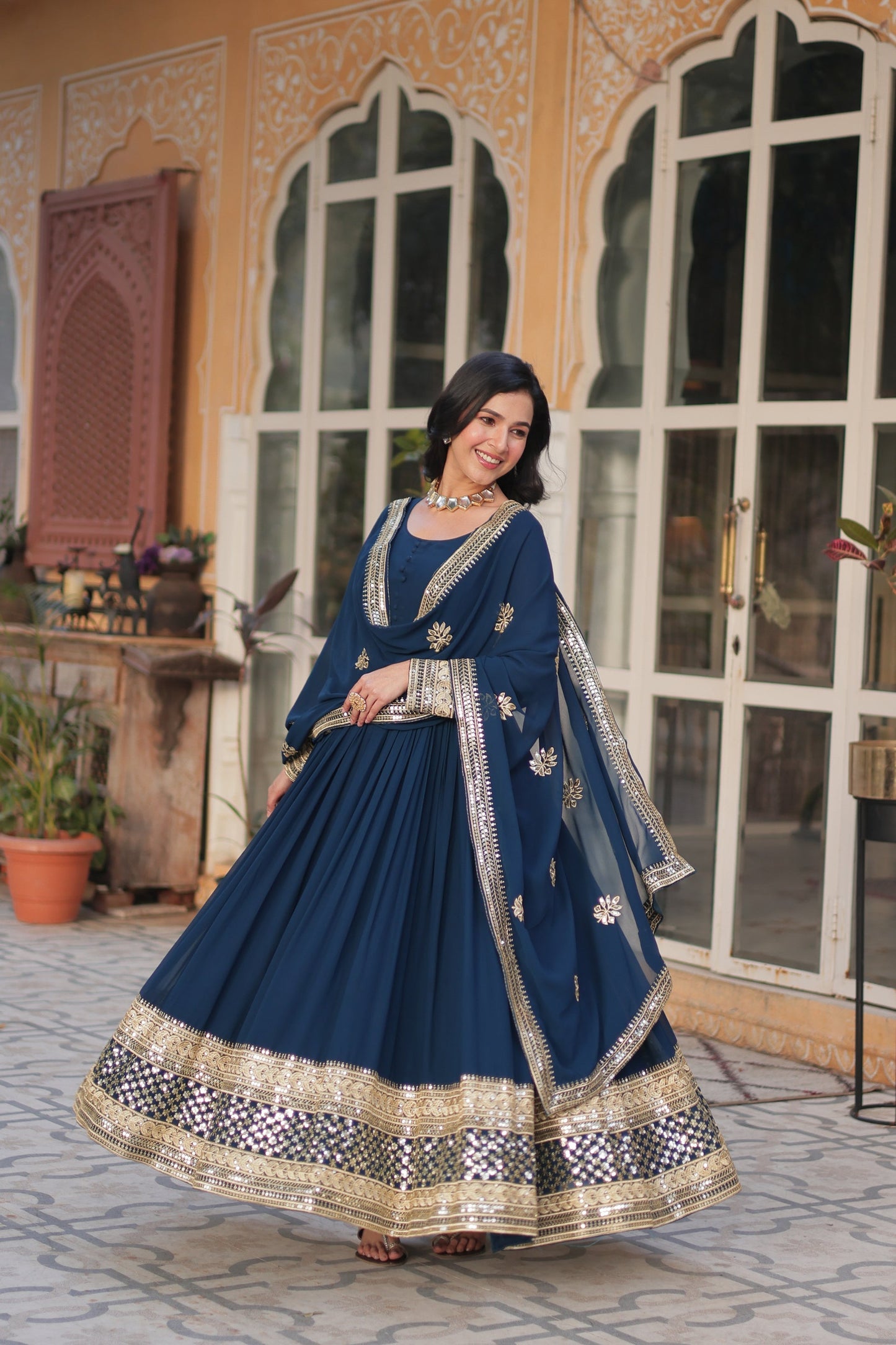 WEDDING SPECIAL FAUX BLOOMING EMBRIDERED GOWN WITH DUPATTA (WDN33)