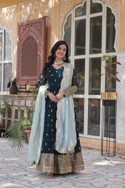 WEDDING SPECIAL BLOOMING EMBROIDERED GOWN WITH DUPATTA(WD11)