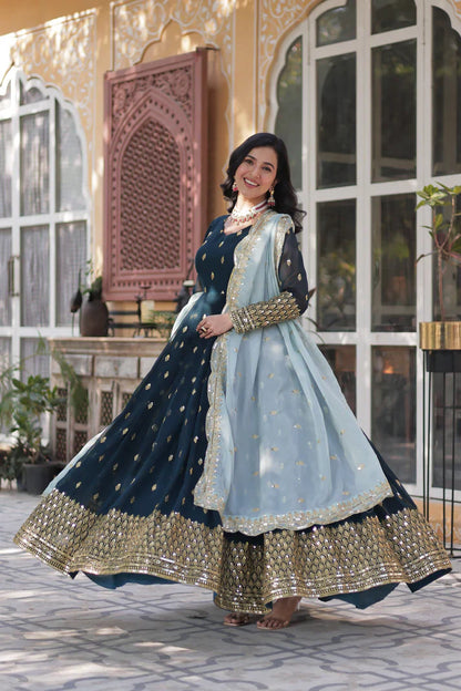 WEDDING SPECIAL BLOOMING EMBROIDERED GOWN WITH DUPATTA(WD11)