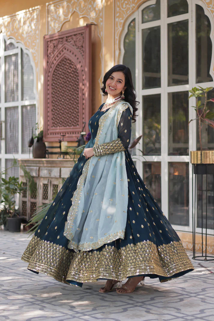 WEDDING SPECIAL BLOOMING EMBROIDERED GOWN WITH DUPATTA(WD11)