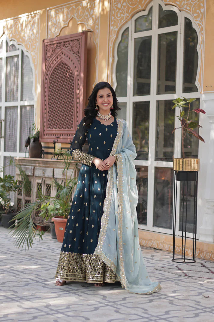 WEDDING SPECIAL BLOOMING EMBROIDERED GOWN WITH DUPATTA(WD11)