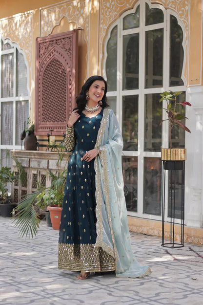 WEDDING SPECIAL BLOOMING EMBROIDERED GOWN WITH DUPATTA(WD11)