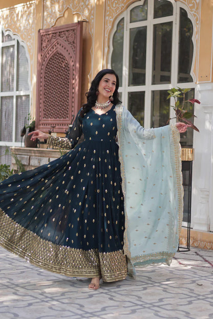 WEDDING SPECIAL BLOOMING EMBROIDERED GOWN WITH DUPATTA(WD11)