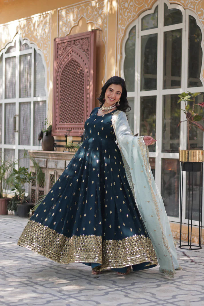 WEDDING SPECIAL BLOOMING EMBROIDERED GOWN WITH DUPATTA(WD11)