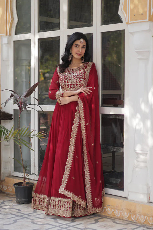 WEDDING SPECIAL BLOOMING EMBROIDERED GOWN WITH DUPATTA(WD125) (01)