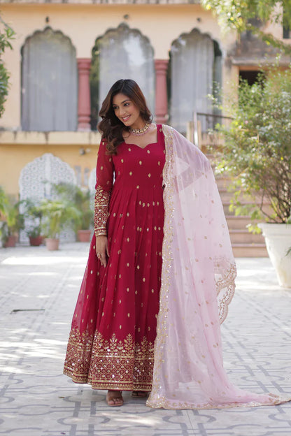 WEDDING SPECIAL FAUX BLOOMING GEORGETTE SEQUINS EMBROIDERED GOWN WITH DUPATTA(WD118)