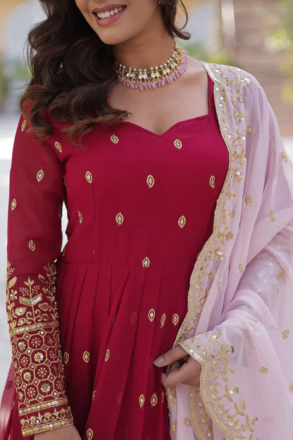 WEDDING SPECIAL FAUX BLOOMING GEORGETTE SEQUINS EMBROIDERED GOWN WITH DUPATTA(WD118)