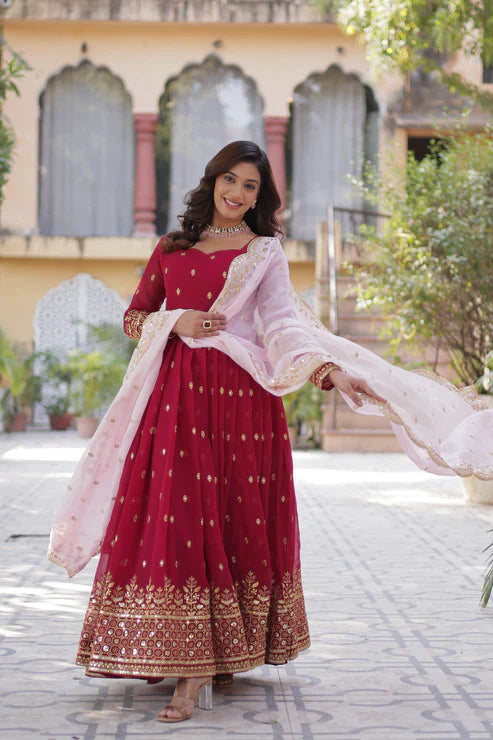 WEDDING SPECIAL FAUX BLOOMING GEORGETTE SEQUINS EMBROIDERED GOWN WITH DUPATTA(WD118)