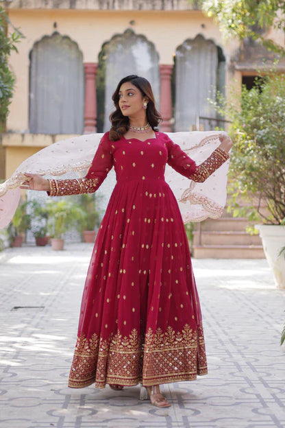 WEDDING SPECIAL FAUX BLOOMING GEORGETTE SEQUINS EMBROIDERED GOWN WITH DUPATTA(WD118)