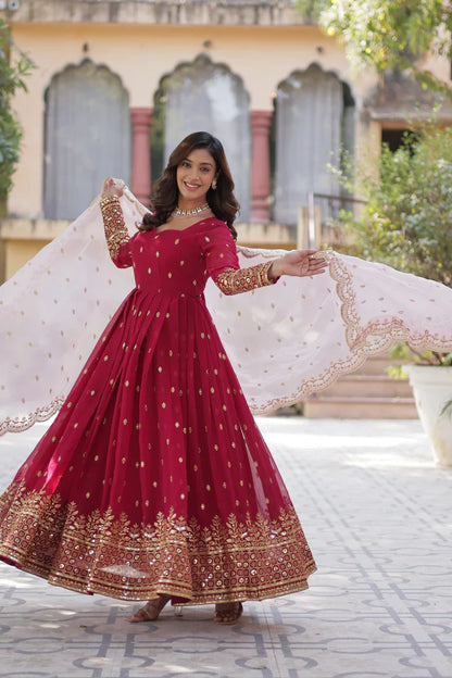 WEDDING SPECIAL FAUX BLOOMING GEORGETTE SEQUINS EMBROIDERED GOWN WITH DUPATTA(WD118)