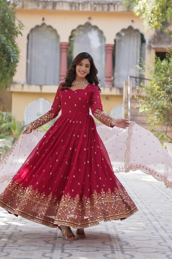 WEDDING SPECIAL FAUX BLOOMING GEORGETTE SEQUINS EMBROIDERED GOWN WITH DUPATTA(WD118)