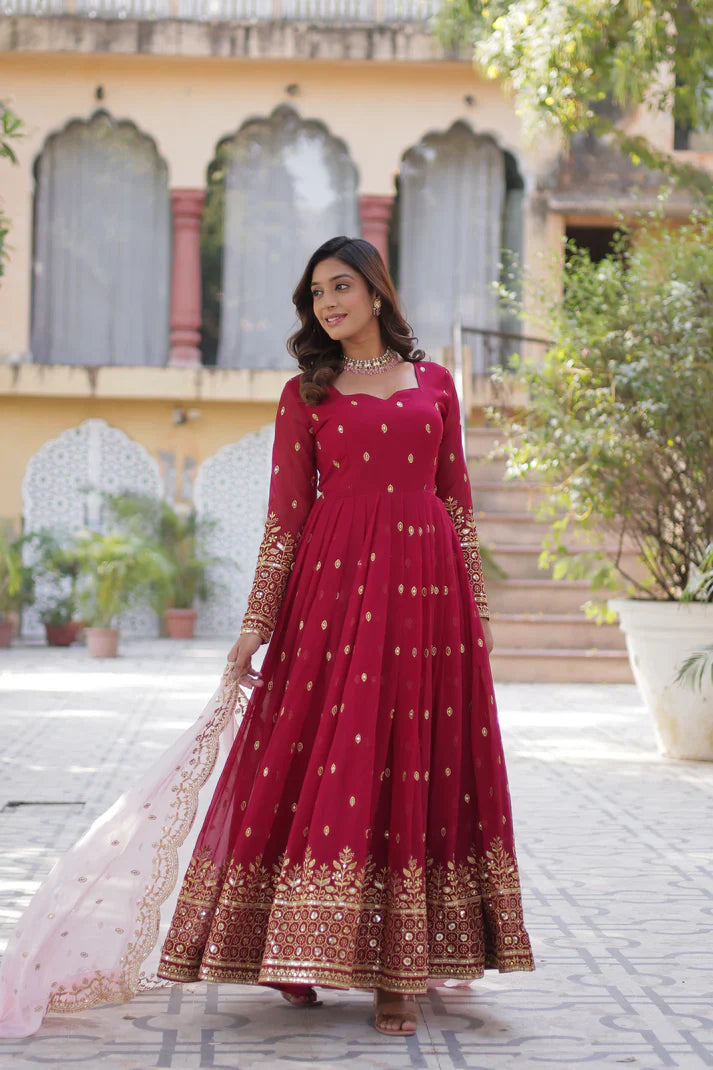 WEDDING SPECIAL FAUX BLOOMING GEORGETTE SEQUINS EMBROIDERED GOWN WITH DUPATTA(WD118)