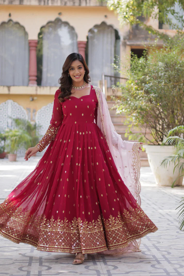 WEDDING SPECIAL FAUX BLOOMING GEORGETTE SEQUINS EMBROIDERED GOWN WITH DUPATTA(WD118)