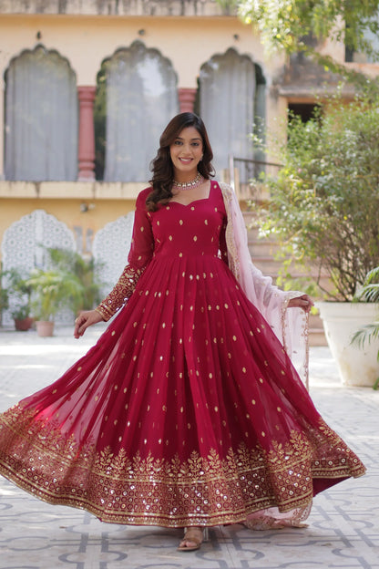 WEDDING SPECIAL FAUX BLOOMING GEORGETTE SEQUINS EMBROIDERED GOWN WITH DUPATTA(WD118)