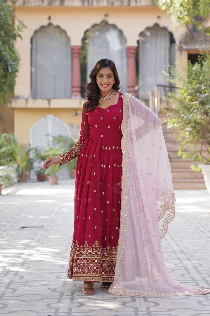 WEDDING SPECIAL FAUX BLOOMING GEORGETTE SEQUINS EMBROIDERED GOWN WITH DUPATTA(WD118)