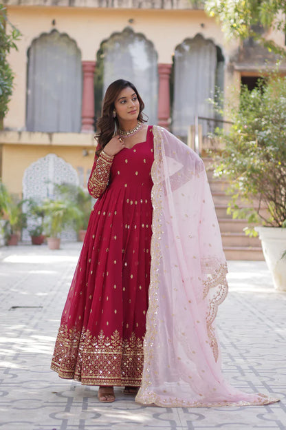 WEDDING SPECIAL FAUX BLOOMING GEORGETTE SEQUINS EMBROIDERED GOWN WITH DUPATTA(WD118)