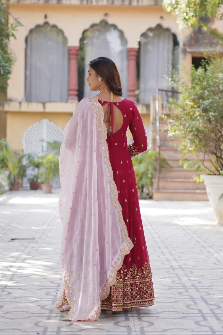 WEDDING SPECIAL FAUX BLOOMING GEORGETTE SEQUINS EMBROIDERED GOWN WITH DUPATTA(WD118)