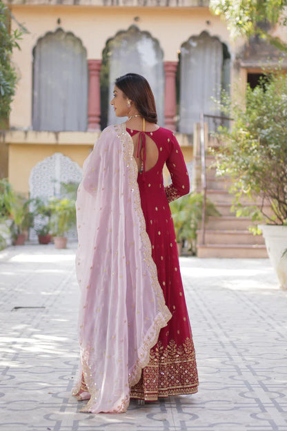 WEDDING SPECIAL FAUX BLOOMING GEORGETTE SEQUINS EMBROIDERED GOWN WITH DUPATTA(WD118)