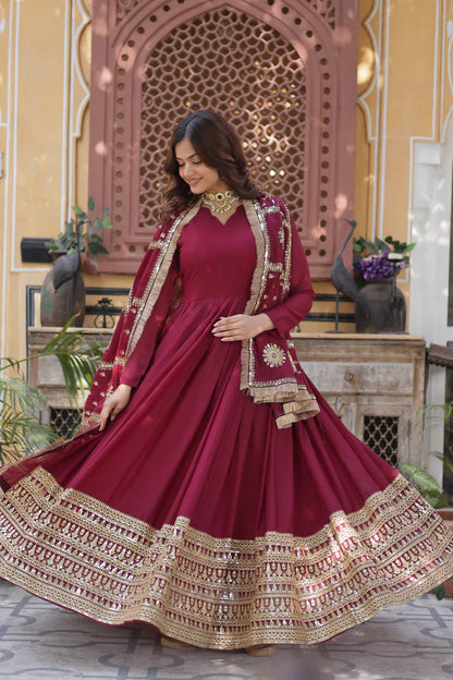 WEDDING SPECIAL STAR GEORGETTE ZARI SEQUINS EMBROIDERED GOWN WITH DUPATTA(WD122)