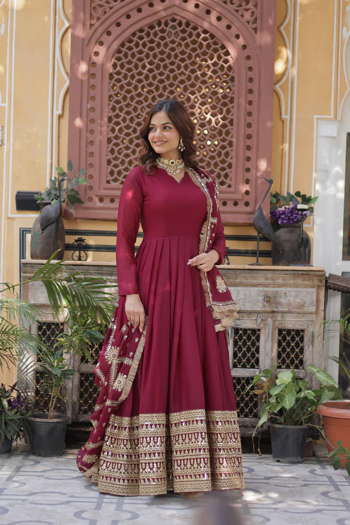 WEDDING SPECIAL STAR GEORGETTE ZARI SEQUINS EMBROIDERED GOWN WITH DUPATTA(WD09) (01)