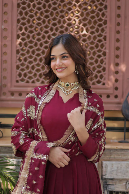 WEDDING SPECIAL STAR GEORGETTE ZARI SEQUINS EMBROIDERED GOWN WITH DUPATTA(WD122)
