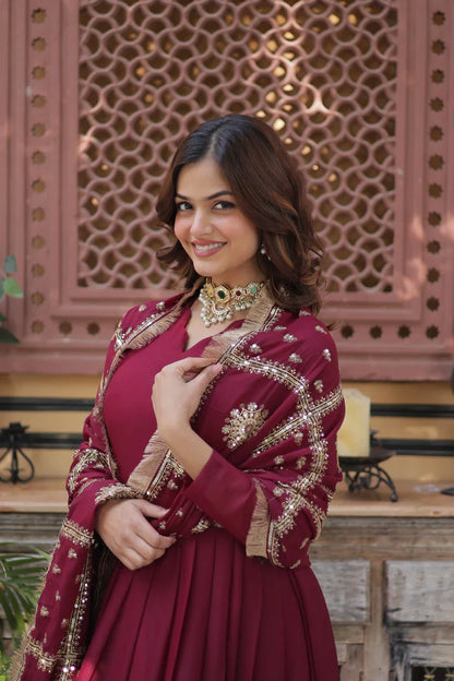 WEDDING SPECIAL STAR GEORGETTE ZARI SEQUINS EMBROIDERED GOWN WITH DUPATTA(WD09) (01)