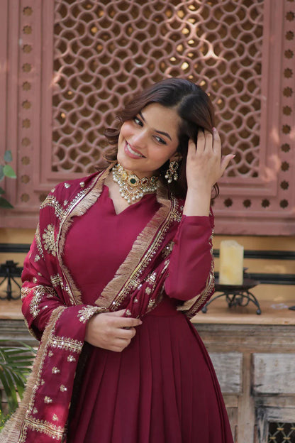 WEDDING SPECIAL STAR GEORGETTE ZARI SEQUINS EMBROIDERED GOWN WITH DUPATTA(WD122)
