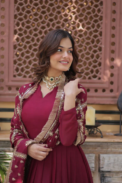 WEDDING SPECIAL STAR GEORGETTE ZARI SEQUINS EMBROIDERED GOWN WITH DUPATTA(WD122)