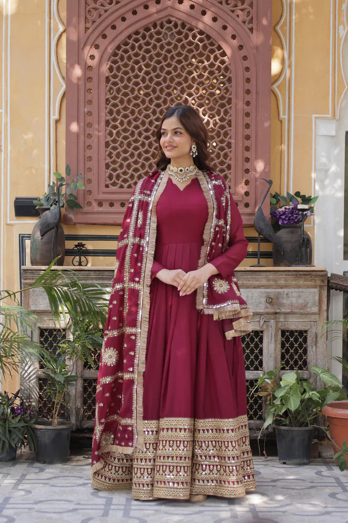 WEDDING SPECIAL STAR GEORGETTE ZARI SEQUINS EMBROIDERED GOWN WITH DUPATTA(WD122)