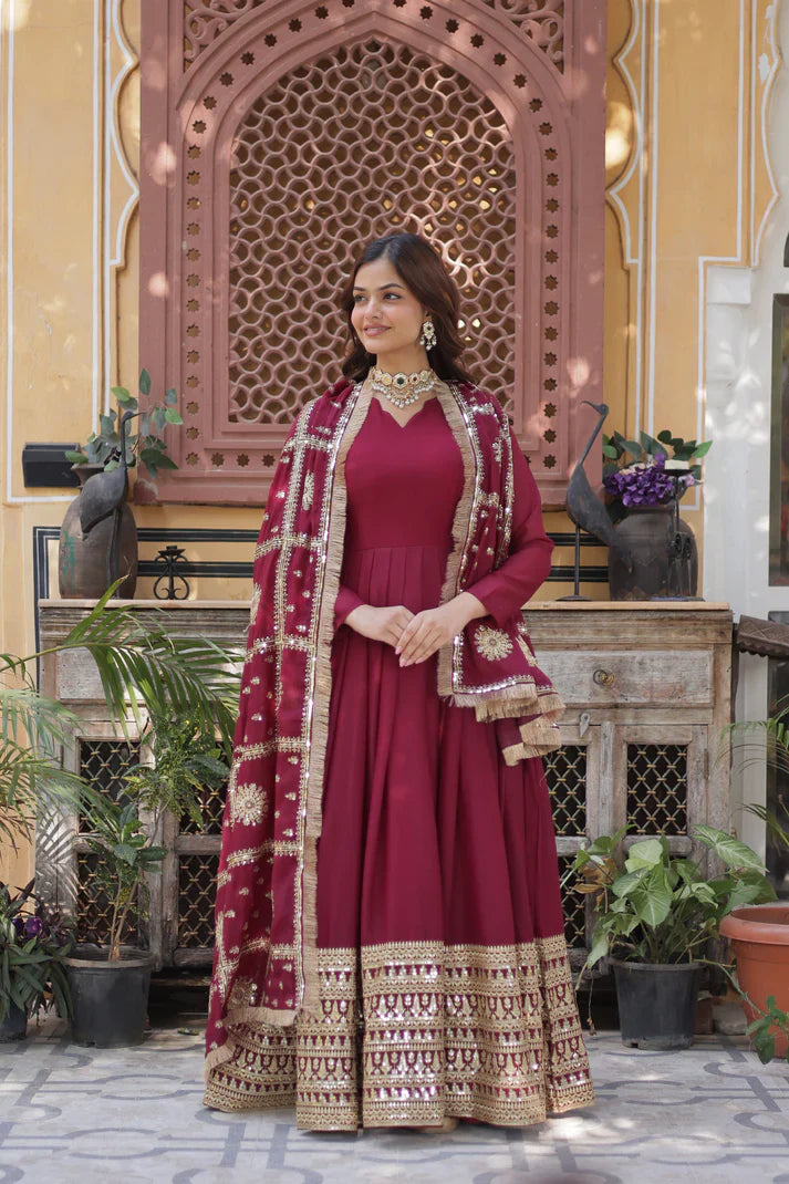 WEDDING SPECIAL STAR GEORGETTE ZARI SEQUINS EMBROIDERED GOWN WITH DUPATTA(WD122)