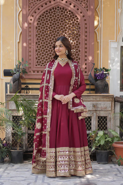 WEDDING SPECIAL STAR GEORGETTE ZARI SEQUINS EMBROIDERED GOWN WITH DUPATTA(WD122)