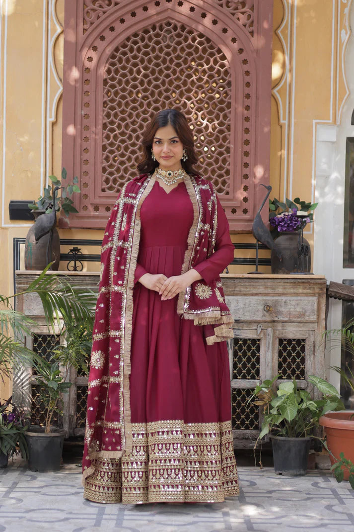 WEDDING SPECIAL STAR GEORGETTE ZARI SEQUINS EMBROIDERED GOWN WITH DUPATTA(WD122)