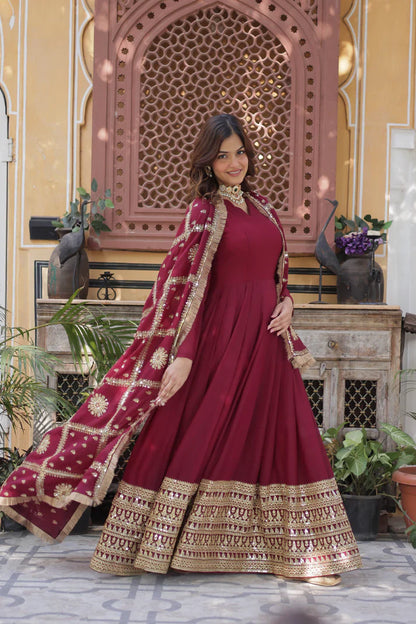 WEDDING SPECIAL STAR GEORGETTE ZARI SEQUINS EMBROIDERED GOWN WITH DUPATTA(WD09) (01)